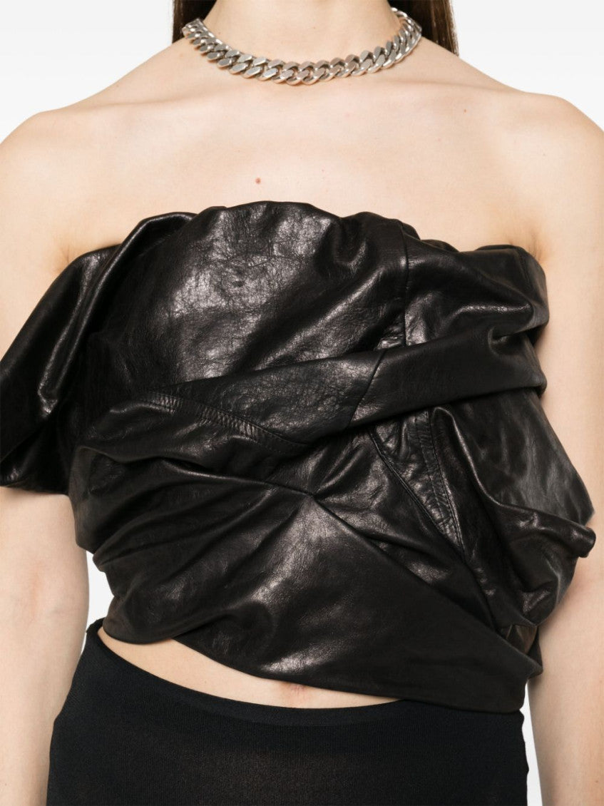 Black Draped Bustier Leather Top 3