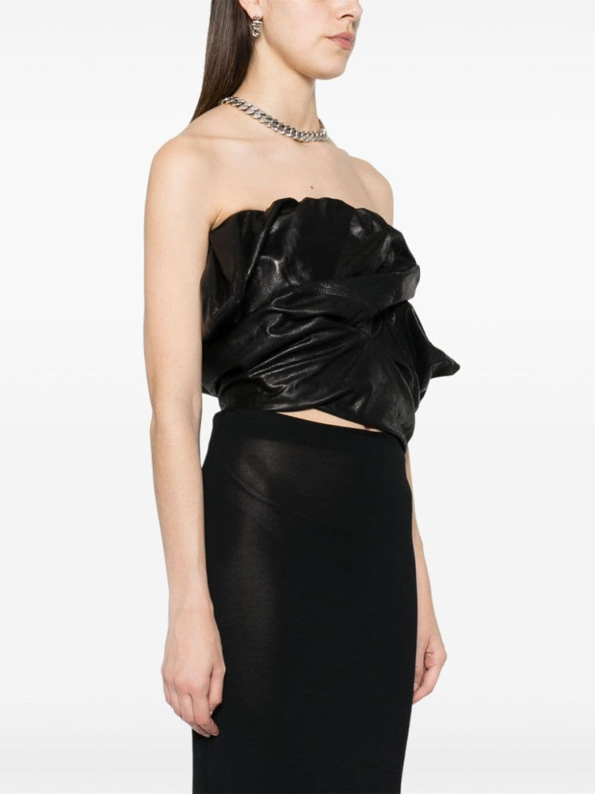 Black Draped Bustier Leather Top 4