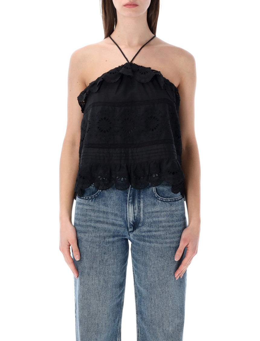 Black Embroidered Halter Neck Top 1