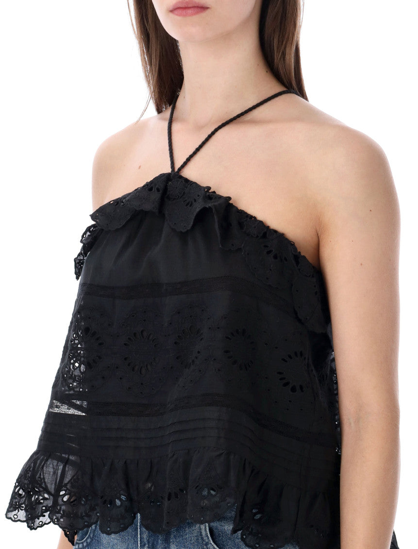 Black Embroidered Halter Neck Top 3