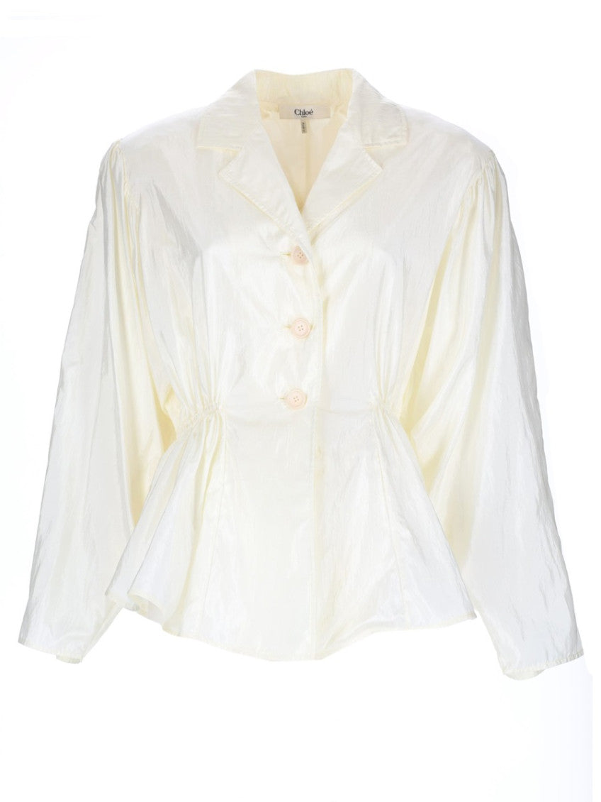 White Solid Notched Lapel Top 1