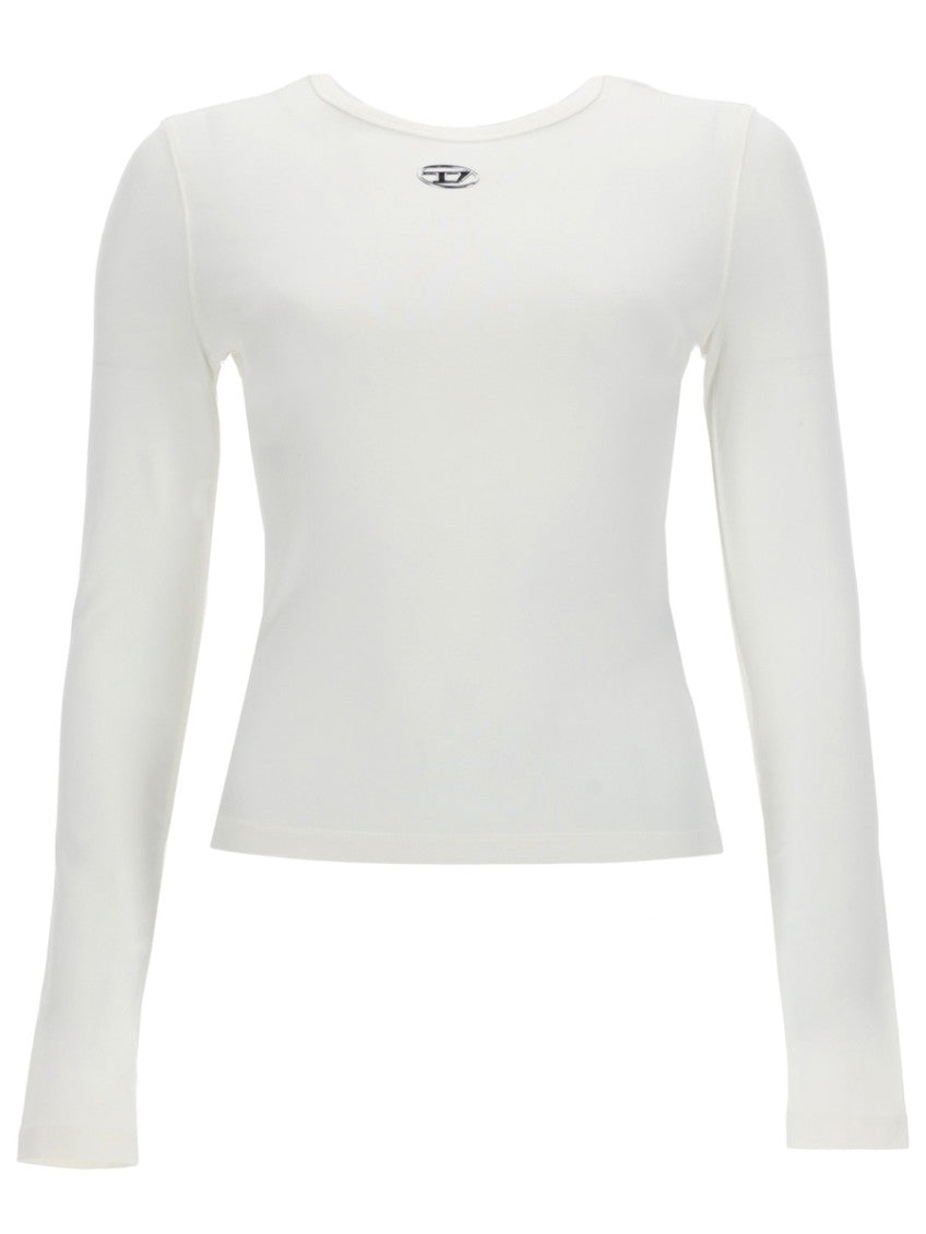 White Solid Crew Neck Top 1
