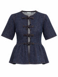 Blue Textured Round Neck Top 1