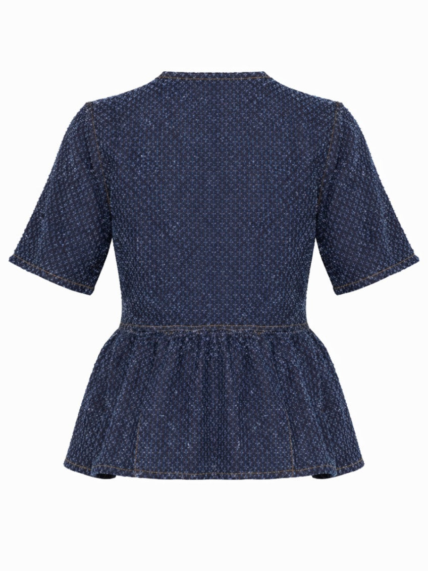 Blue Textured Round Neck Top 2