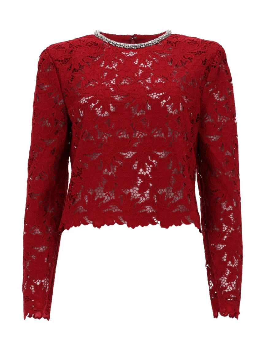 Red Embellished Round Neck Top 1