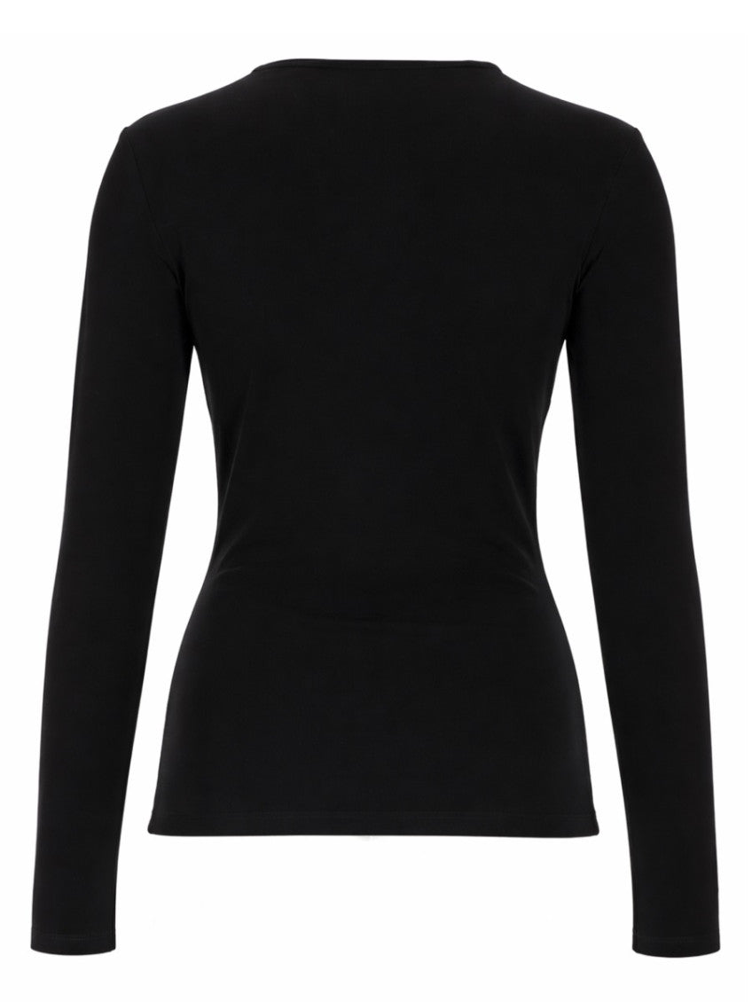Black Solid Crew Neck Top 2