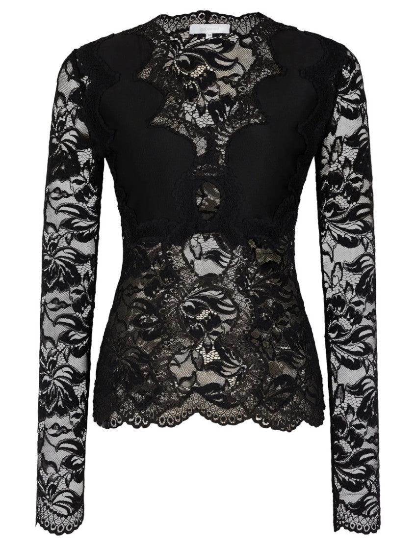 Black Lace Round Neck Top 1