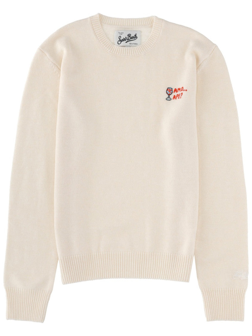 White Embroidered Crew Neck Sweatshirt 1