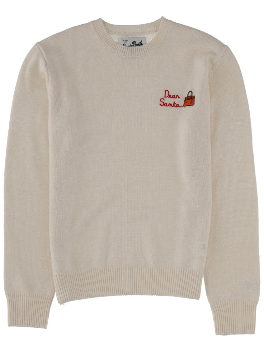 White Embroidered Crew Neck Sweatshirt 1