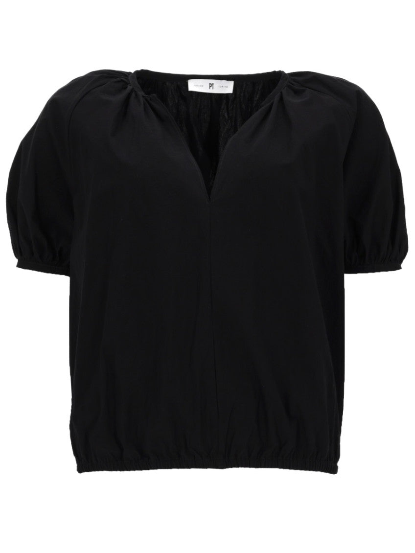 Black Solid V Neck Top 1