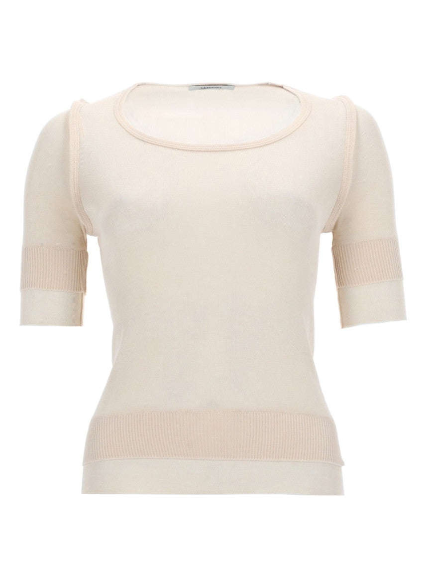 Beige Solid Scoop Neck Top 1