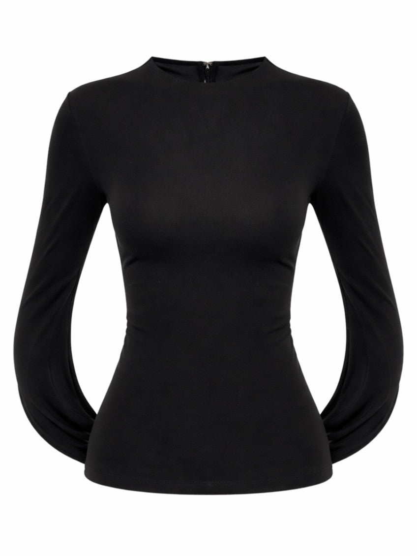 Black Solid Round Neck Top 1