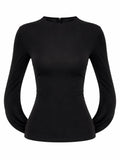 Black Solid Round Neck Top 1