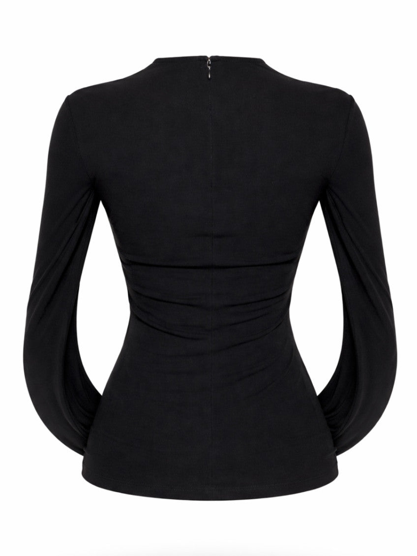 Black Solid Round Neck Top 2