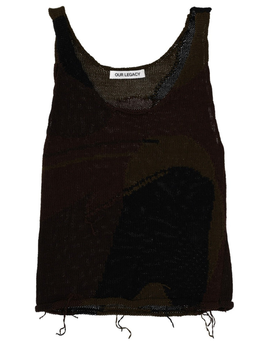 Brown Abstract Scoop Neck Top 1