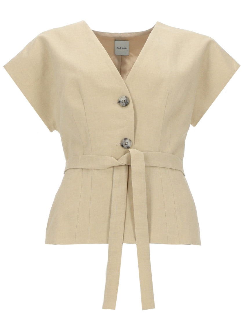 Beige Solid V Neck Top 1