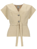 Beige Solid V Neck Top 1