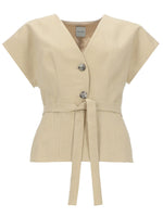 Beige Solid V Neck Top 1