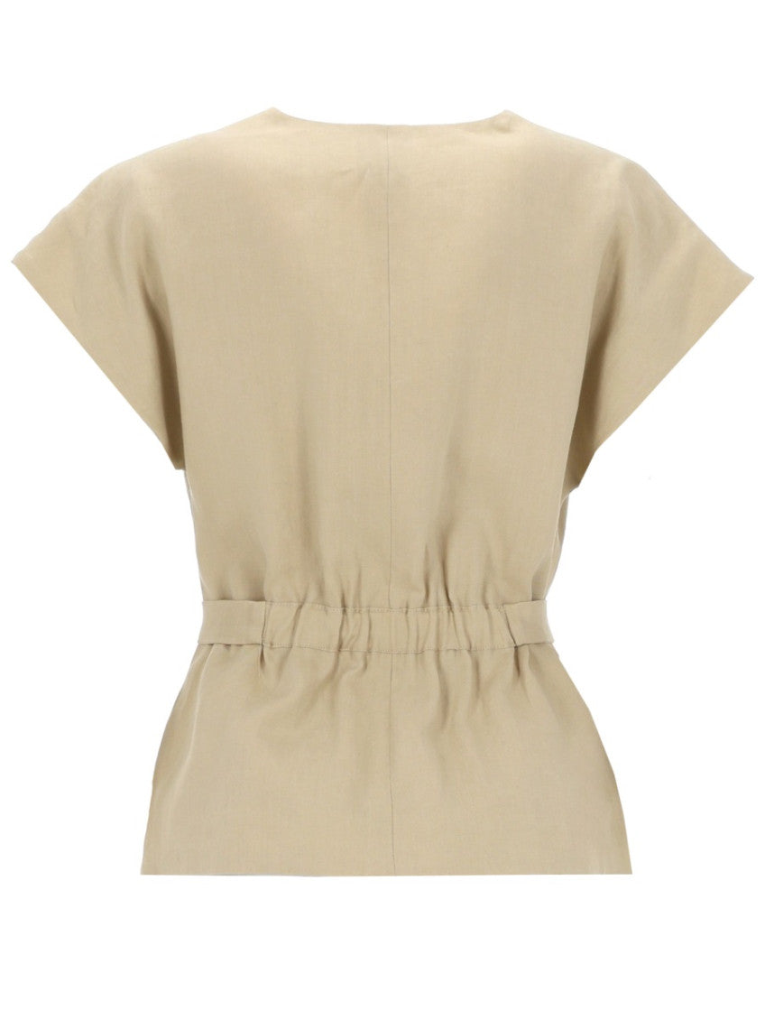 Beige Solid V Neck Top 2