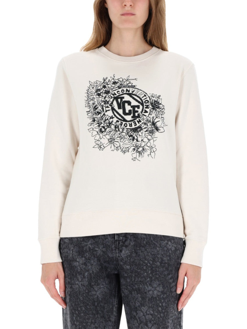 White Embroidered Crew Neck Sweatshirt 1