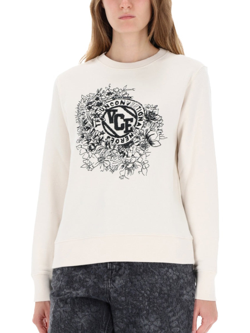 White Embroidered Crew Neck Sweatshirt 4