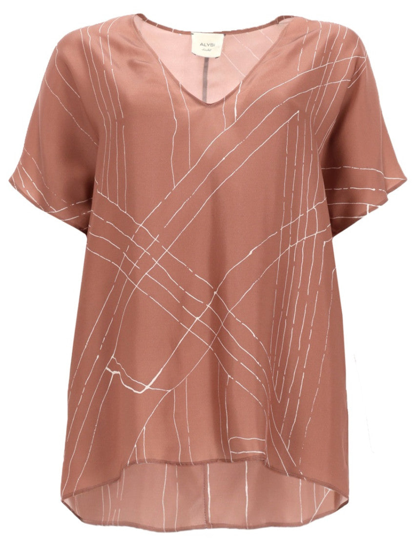 Beige Printed V Neck Top 1