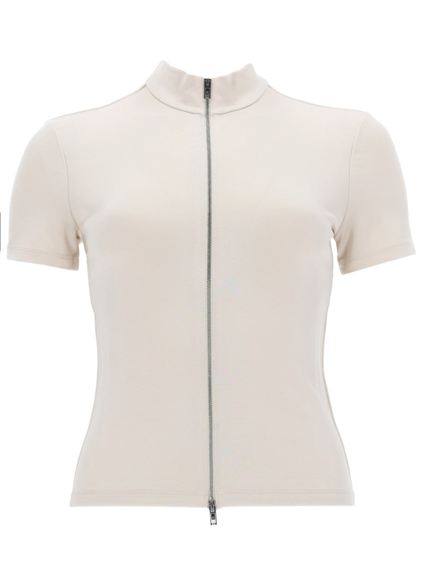 White Solid Mock Collar Top 1