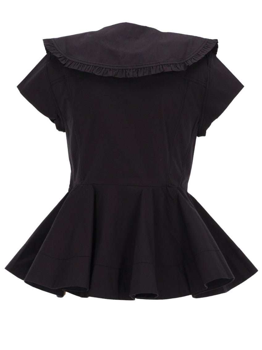Black Solid Shirt Collar Top 2