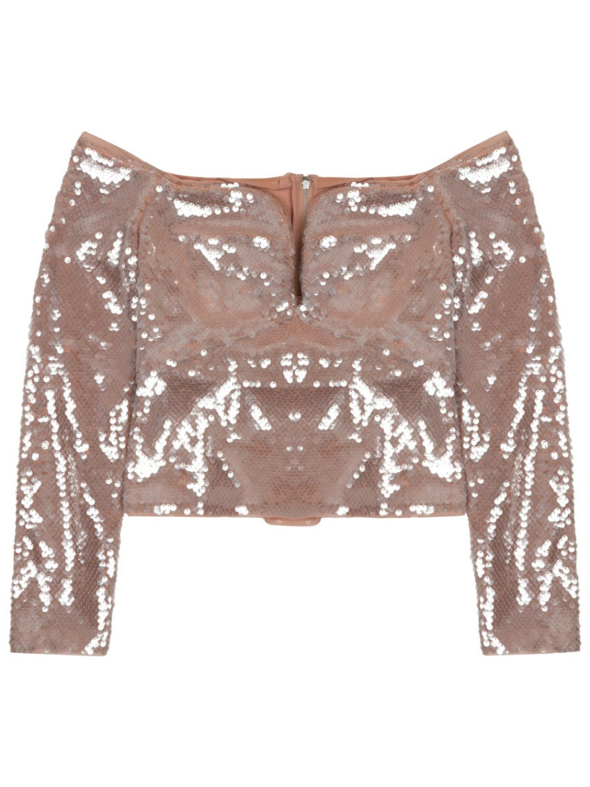 Beige Embellished Off Shoulder Top 1