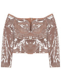 Beige Embellished Off Shoulder Top 1