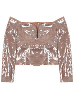 Beige Embellished Off Shoulder Top 1