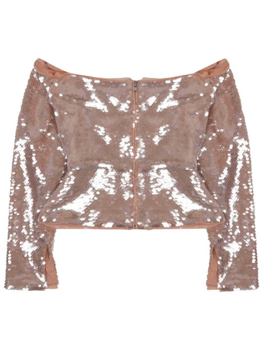 Beige Embellished Off Shoulder Top 2