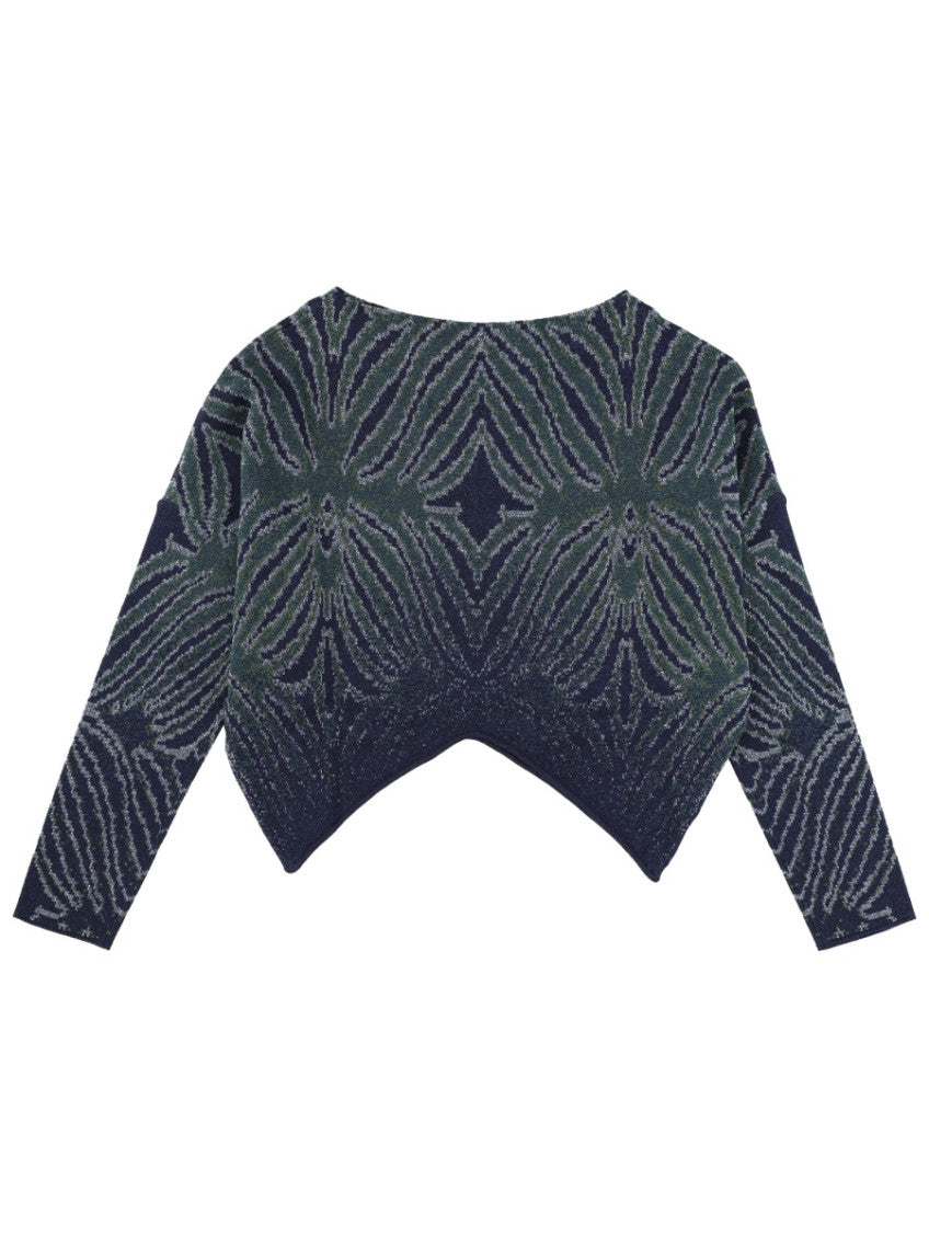 Navy Blue Abstract Round Neck Top 2
