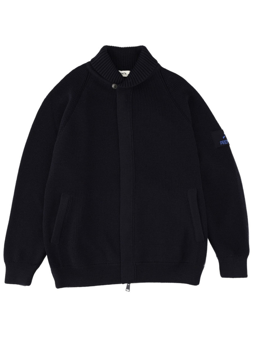 Dark Blue Knitted Mock Collar Jacket 1