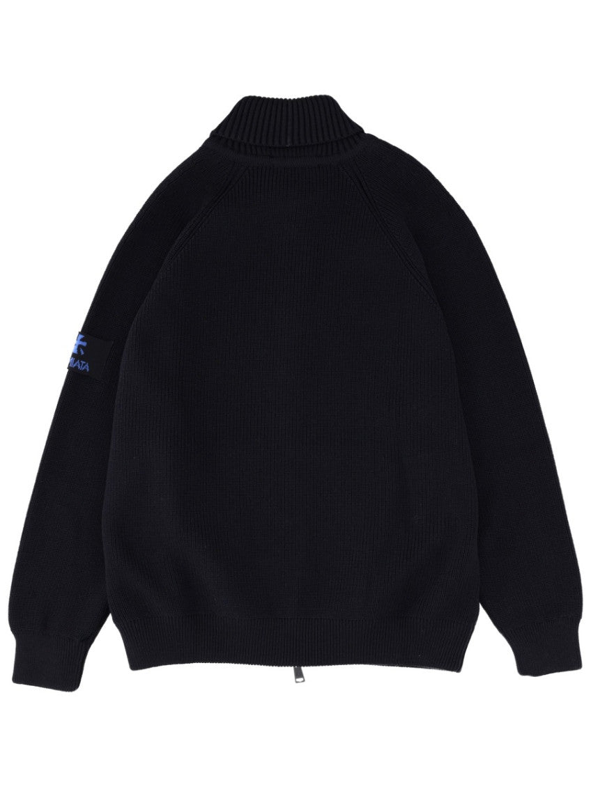 Dark Blue Knitted Mock Collar Jacket 2