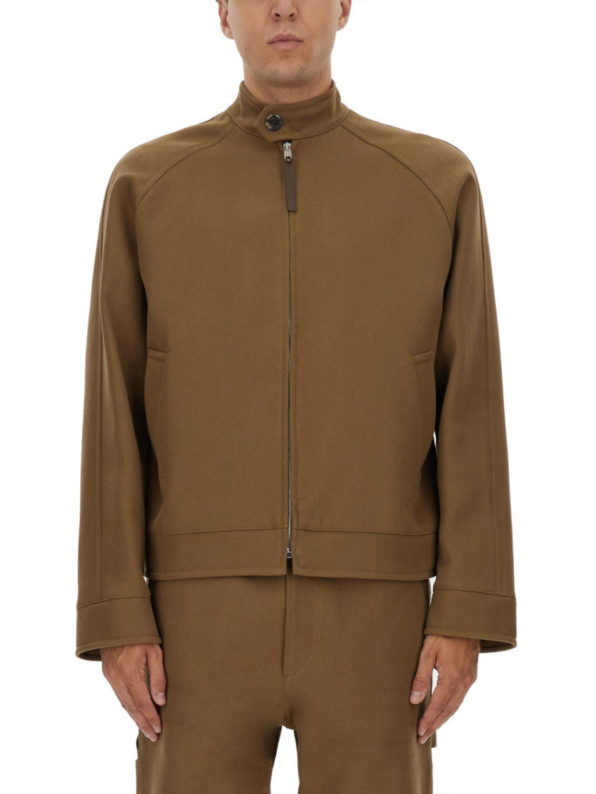 Brown Solid Mandarin Collar Jacket 1