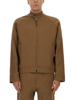 Brown Solid Mandarin Collar Jacket 1