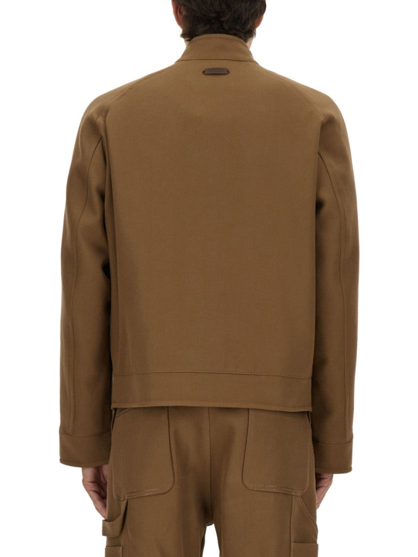 Brown Solid Mandarin Collar Jacket 4