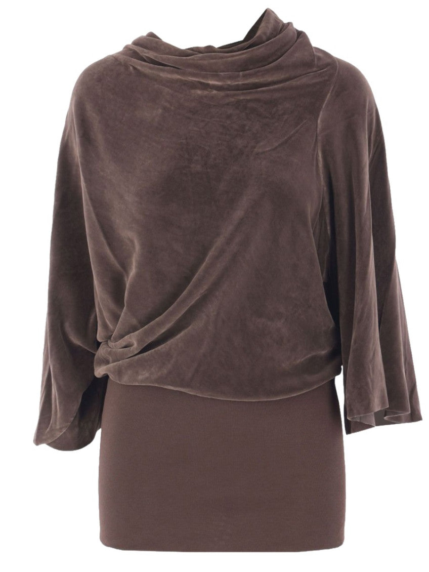 Brown Solid Cowl Neck Top 1