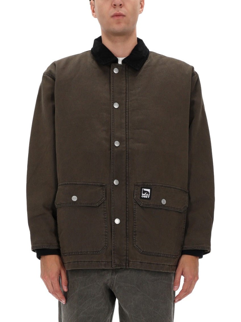Green Solid Shirt Collar Jacket 1