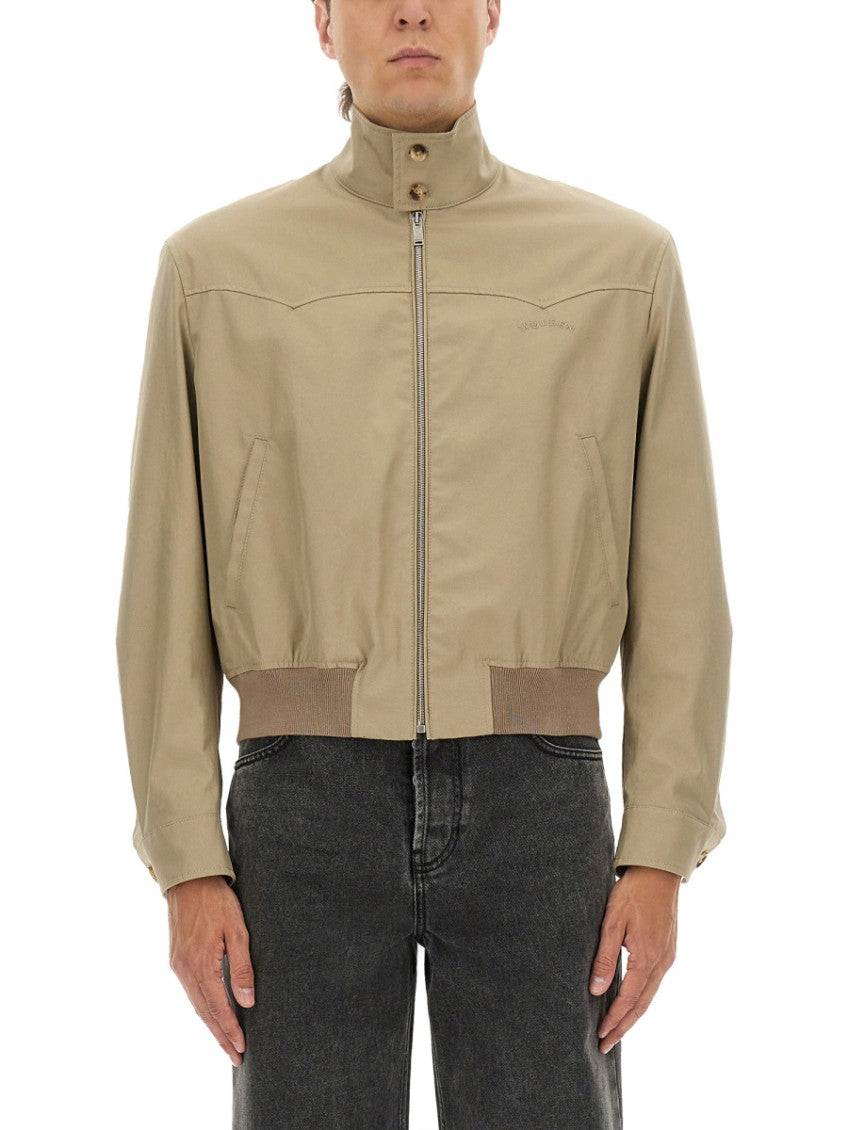 Beige Solid Mock Collar Jacket 1