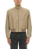 Beige Solid Mock Collar Jacket 1