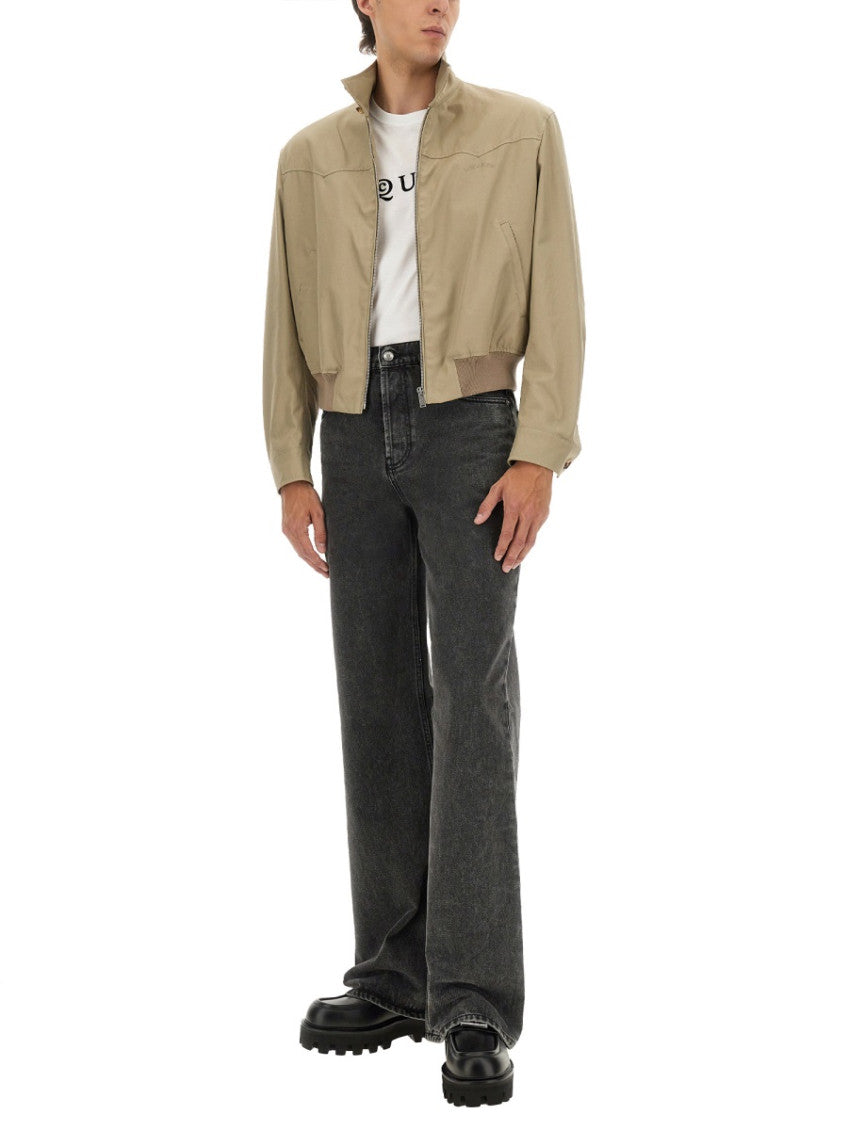 Beige Solid Mock Collar Jacket 2