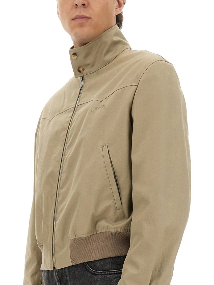 Beige Solid Mock Collar Jacket 3
