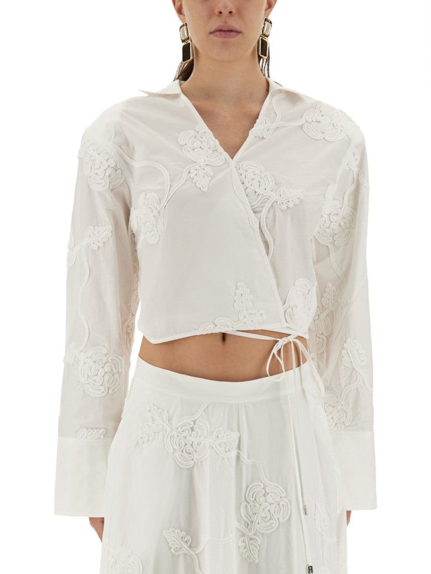 White Embroidered Shirt Collar Top 1