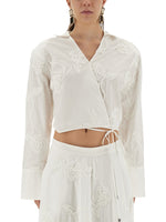 White Embroidered Shirt Collar Top 1