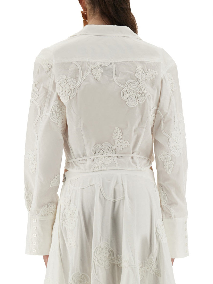 White Embroidered Shirt Collar Top 2
