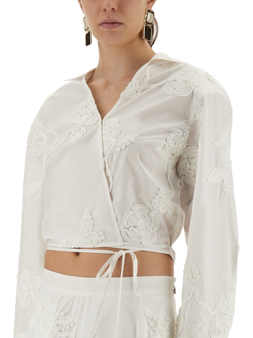 White Embroidered Shirt Collar Top 3