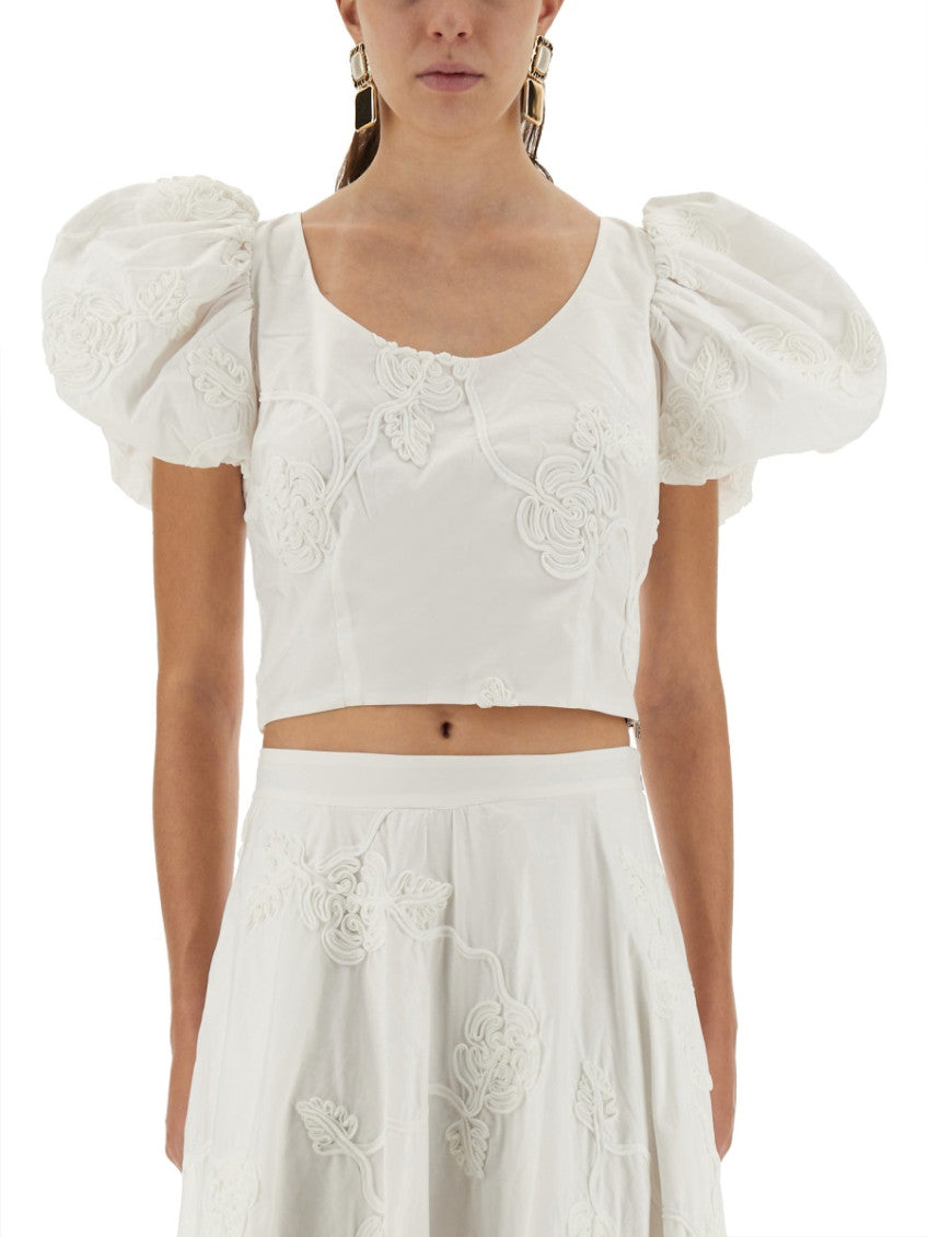 White Embroidered Scoop Neck Top 1