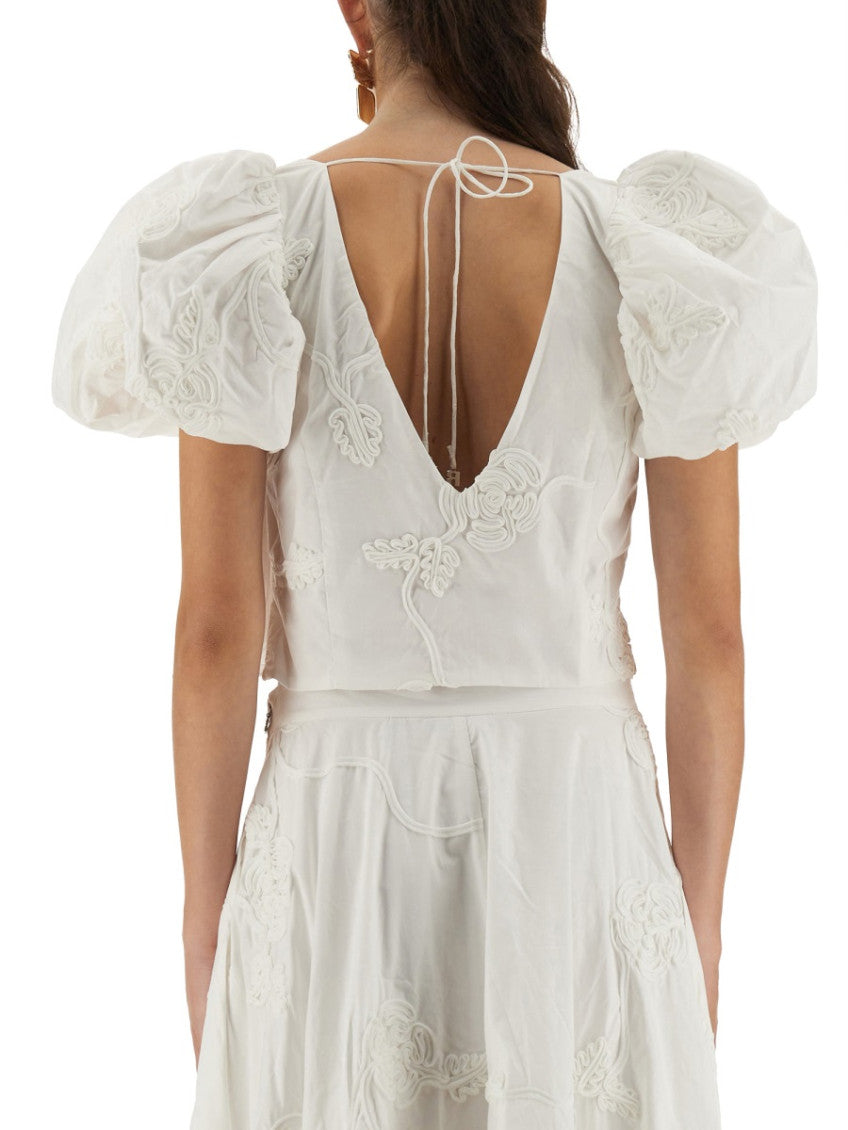 White Embroidered Scoop Neck Top 2